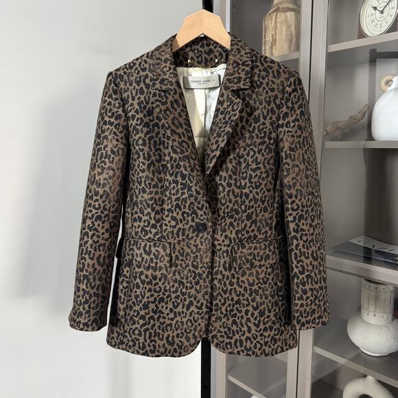Golden Goose Leopard Jacquard Wool Brown Black Blazer 40 Single Breasted Jacket - Picture 2 of 8